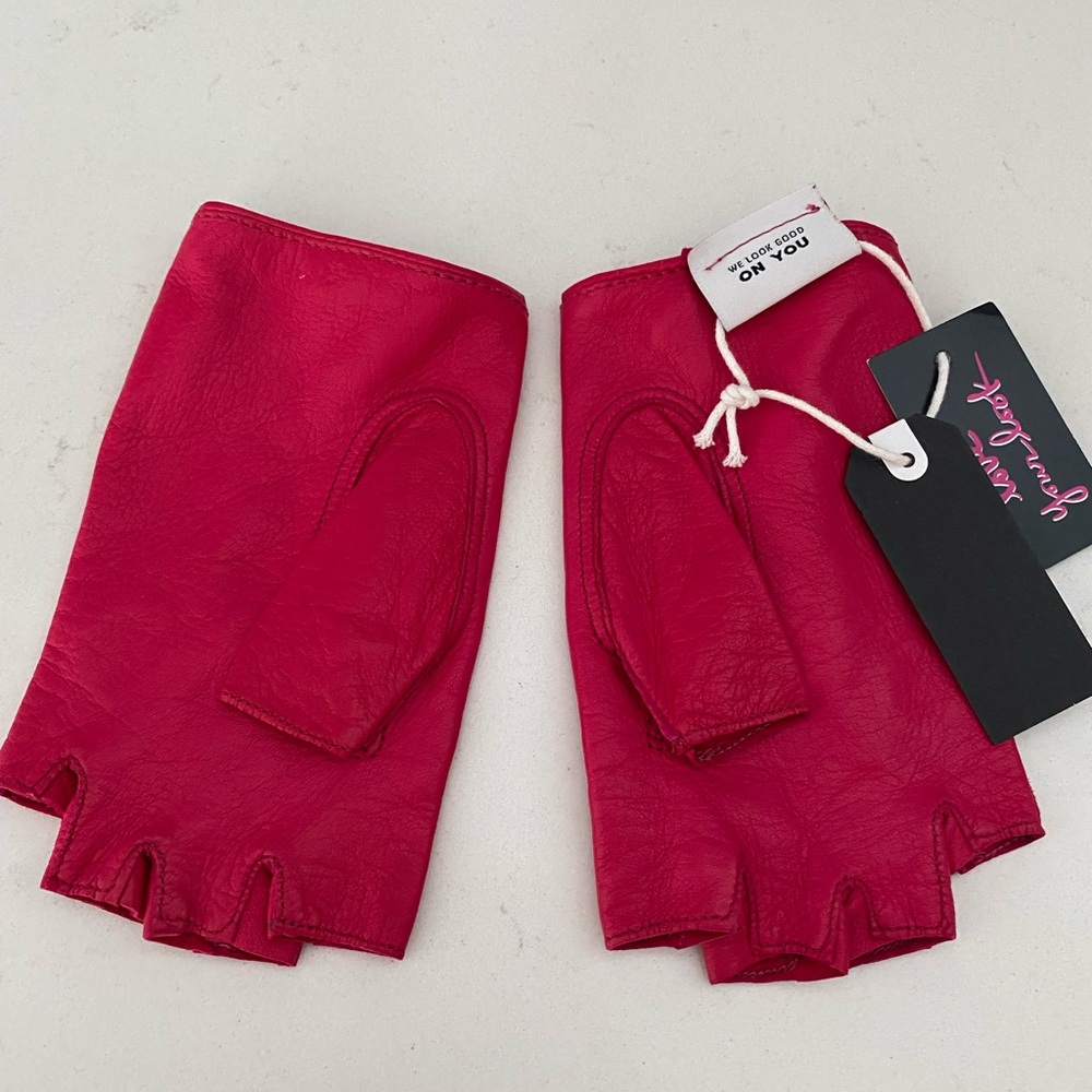 Hot Pink Fingerless Leather Gloves